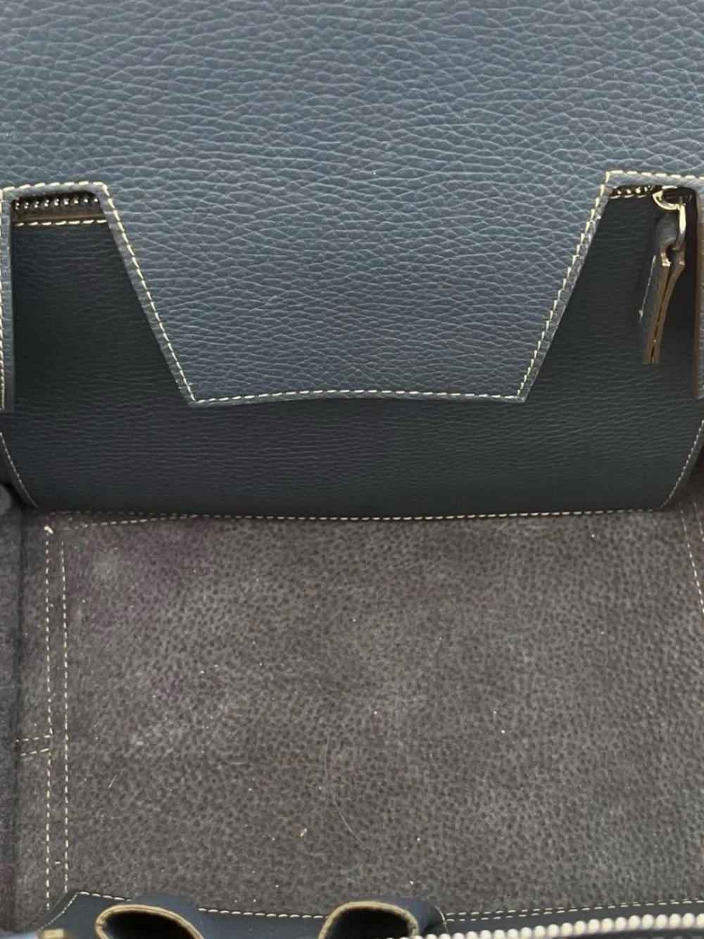 Navy Leather Tote Bag with Contrast Stitching - Women's Handbag